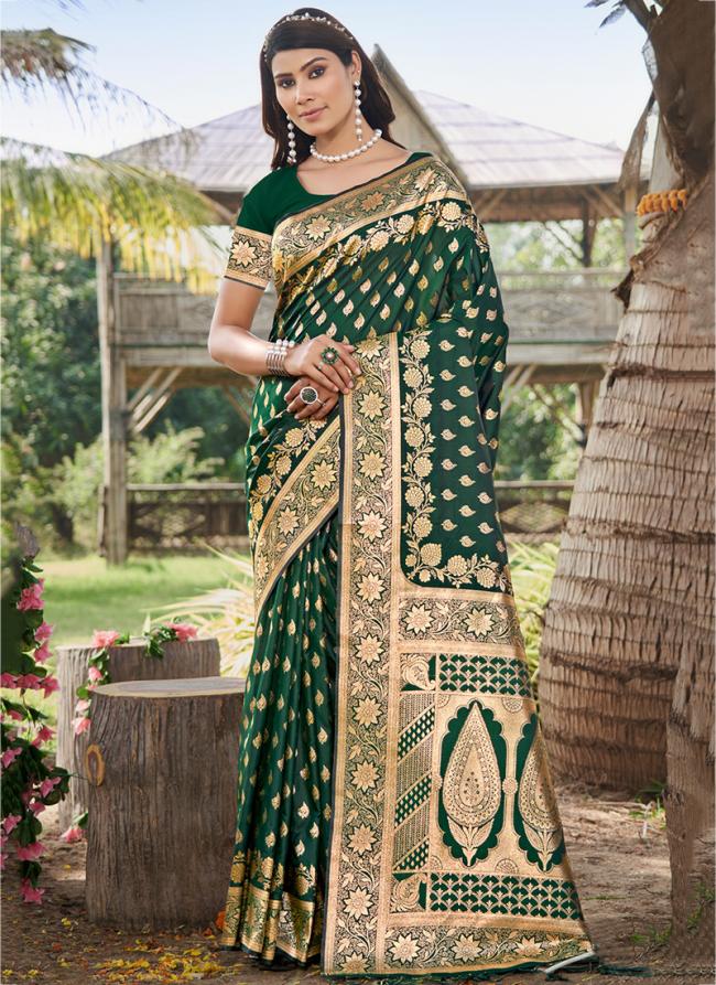 Silk Dark Green Traditional Wear Weaving Saree